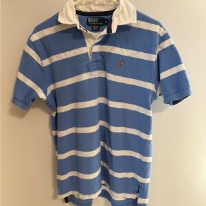 Polo Ralph Men’s Preppy VTG Lauren Blue & White Striped Polo Shirt Short Sleeve